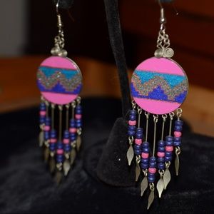 Native American Silver Blue Purple Bead Earrings